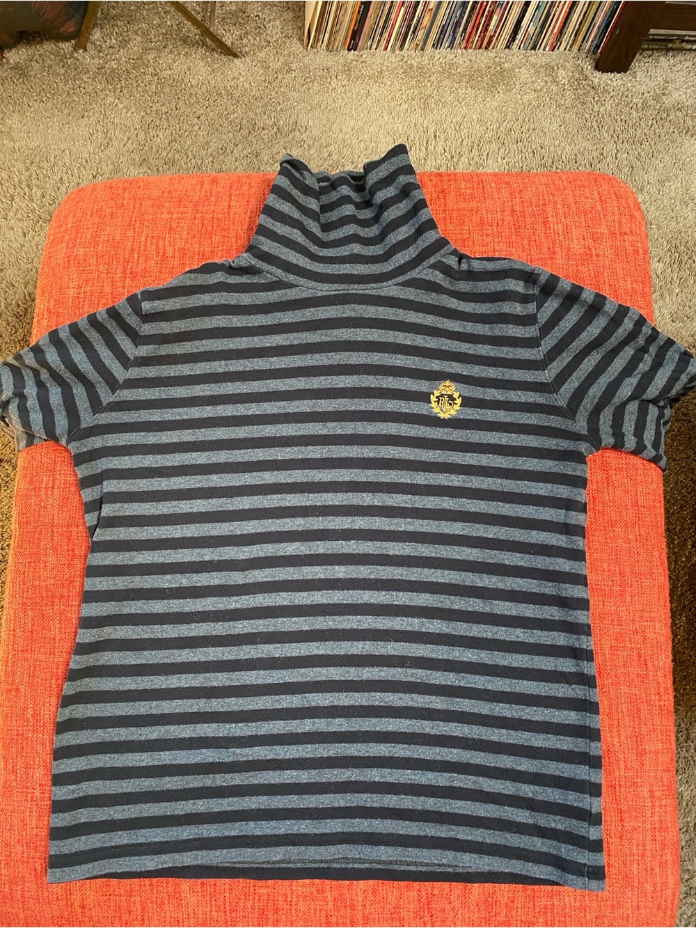 Ralph Lauren Black Grey Cotton Striped Striped Turtleneck Shirt Top Embroidery - Picture 4 of 7